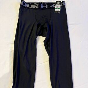 New w Tags Under Armor Mens Black Heatgear 3/4 Compression Leggings- Size Large